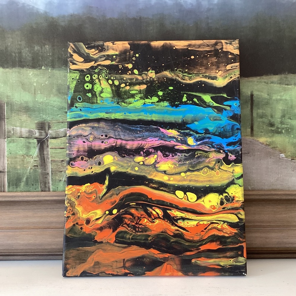 Original Art Abstract Marble Acrylic Pour Fluid Painting Canvas Wall Decor 12x16